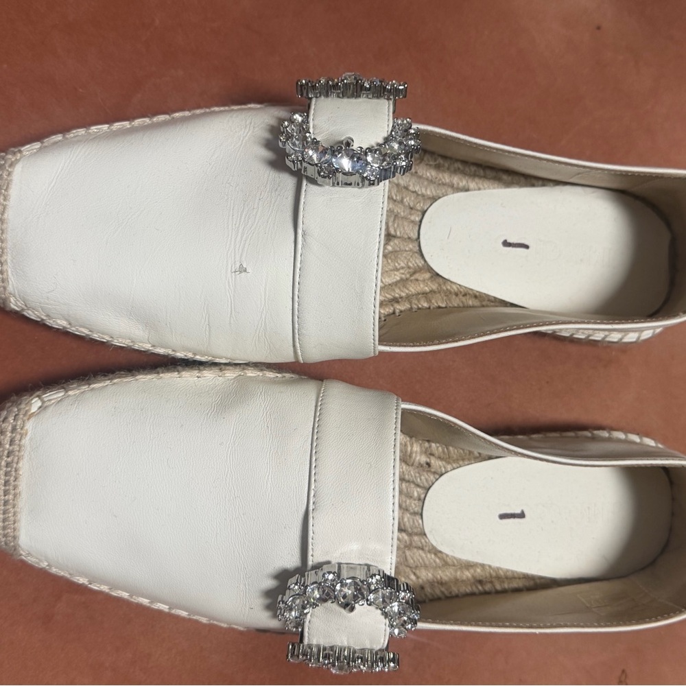 Jimmy Choo White Espadrilles Embellished Slip-On Loafers - Women's - Picture 2 of 6